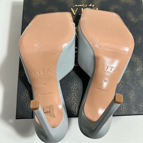 LITA BY CIARA Womens Sandals EU 40 Silver Solid Square Toe Leather Slide Formal - Picture 11 of 15